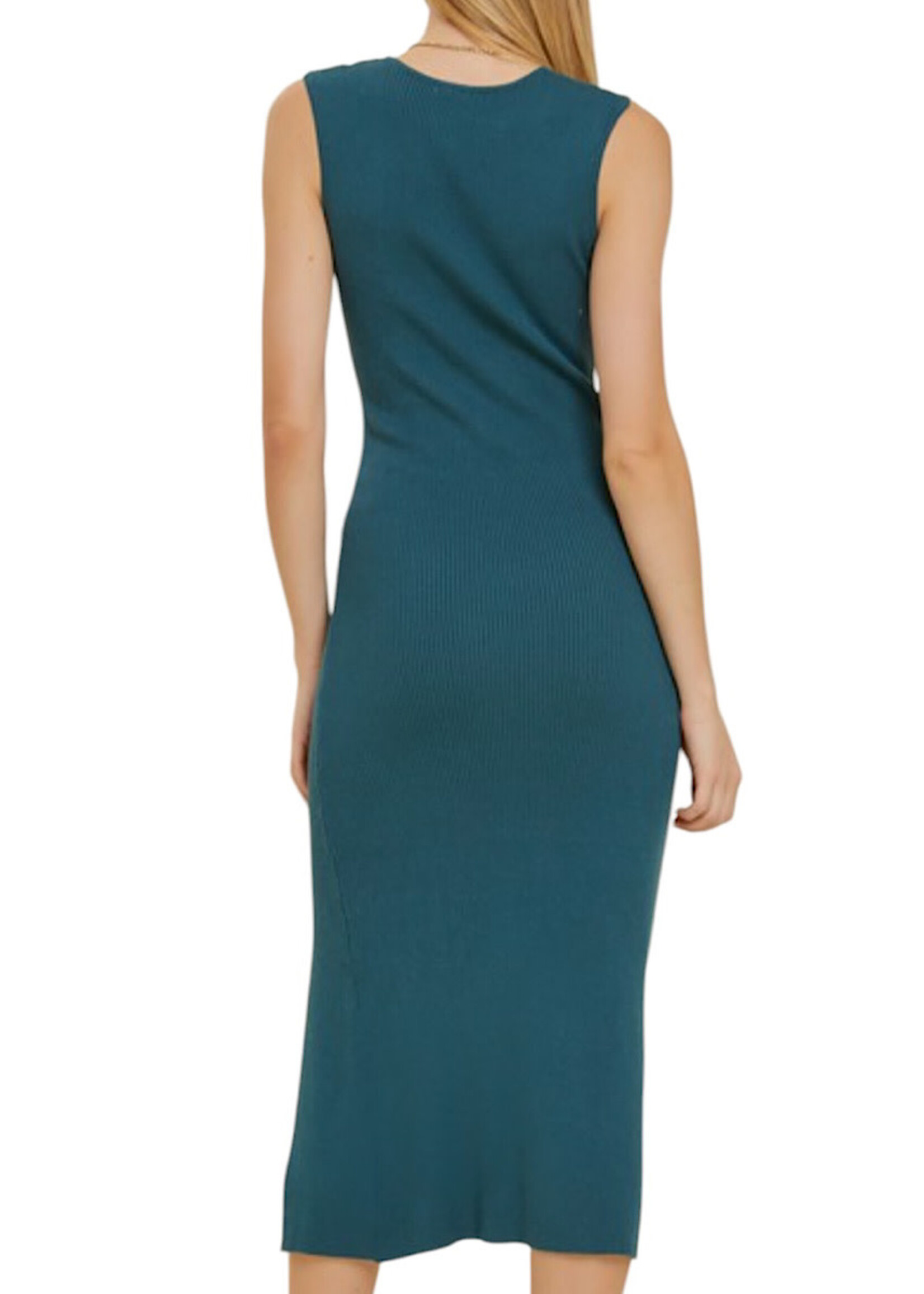 Emerald Green V-Neck Sleeveless Sweater Dress