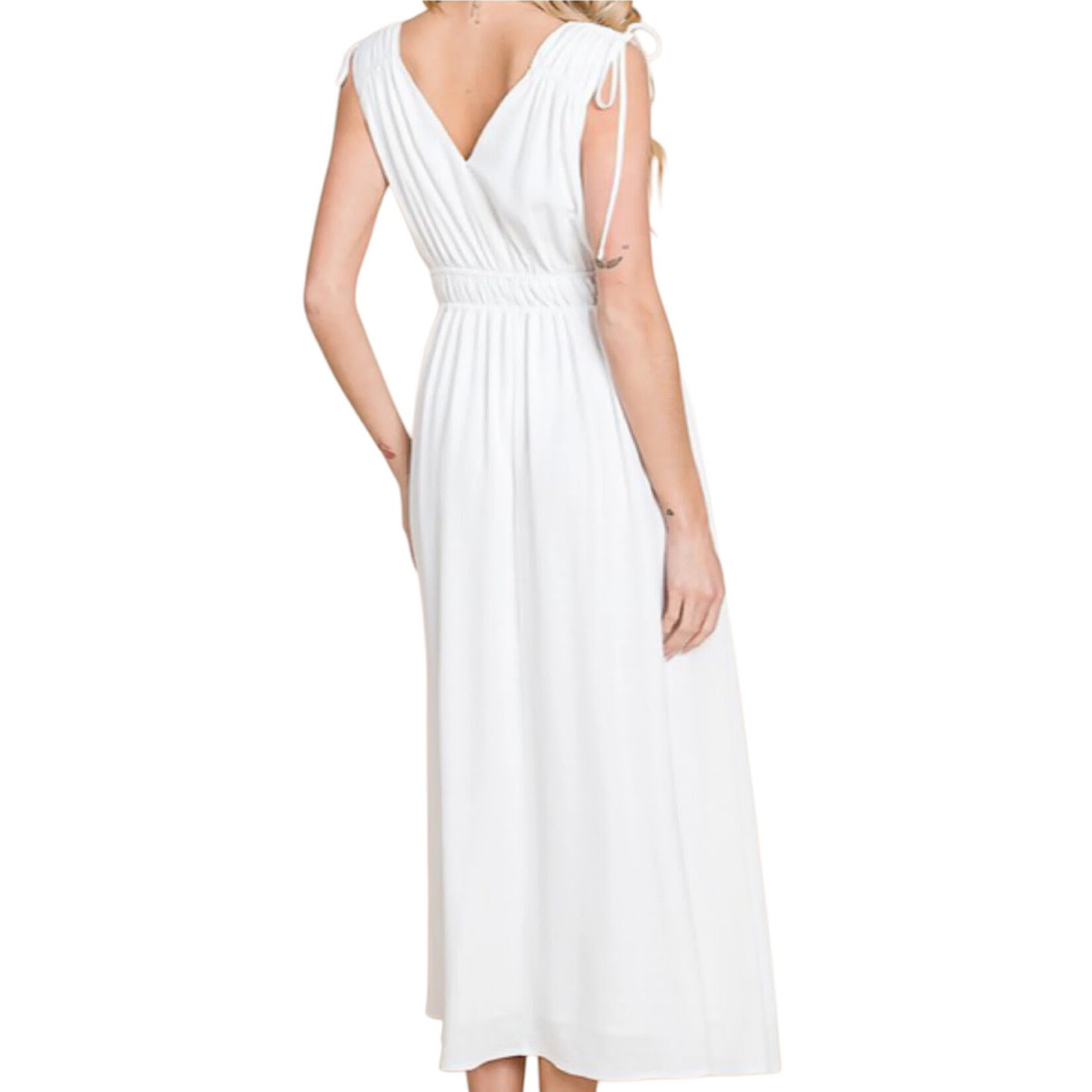 Snow White Texture Woven Midi Flare Dress with Pockets