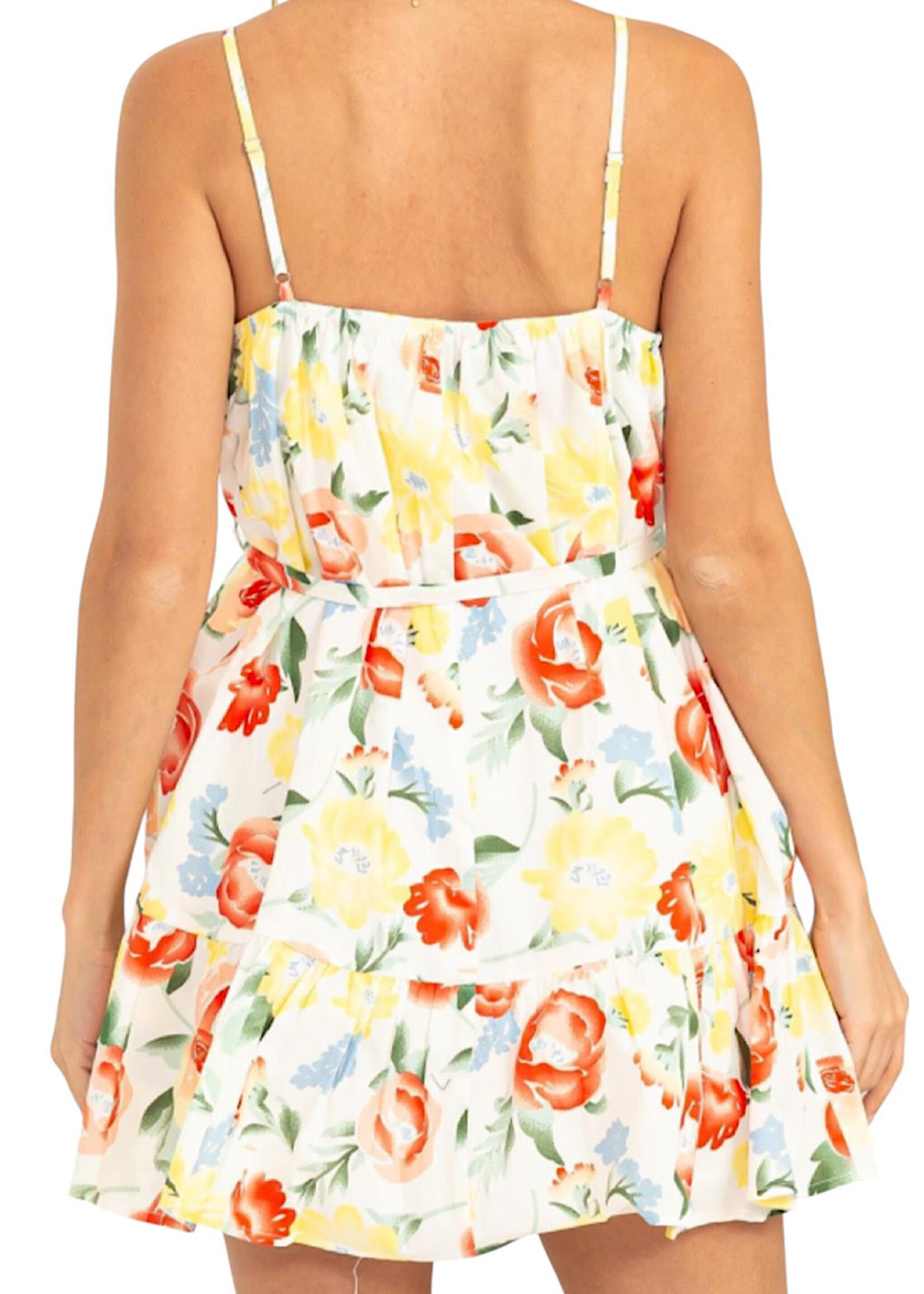 White Floral Print Mini Dress