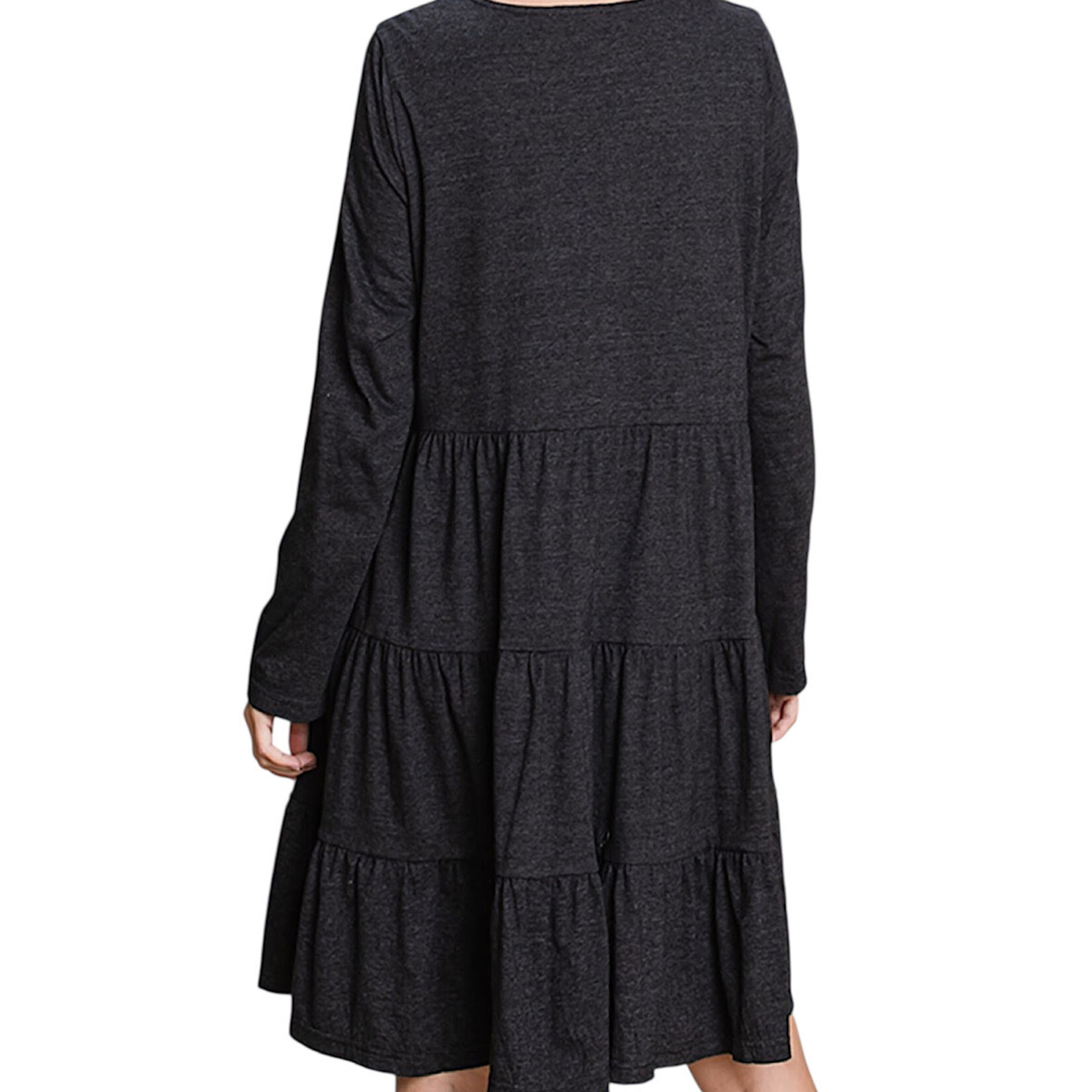 Plus Black 2 Tone Knit Tiered Dress