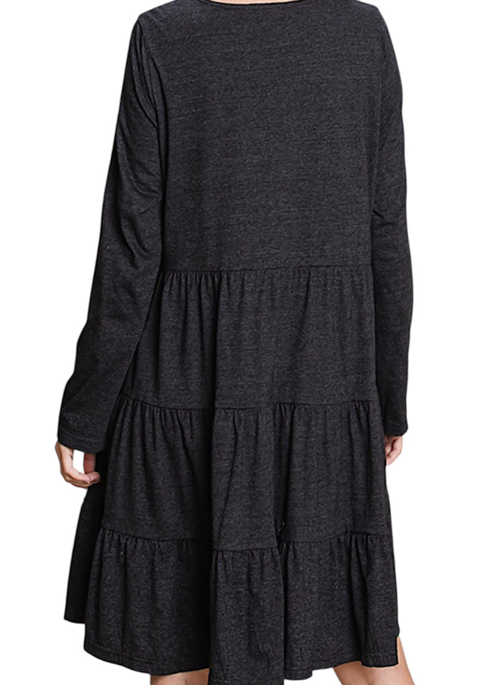 Plus Black 2 Tone Knit Tiered Dress