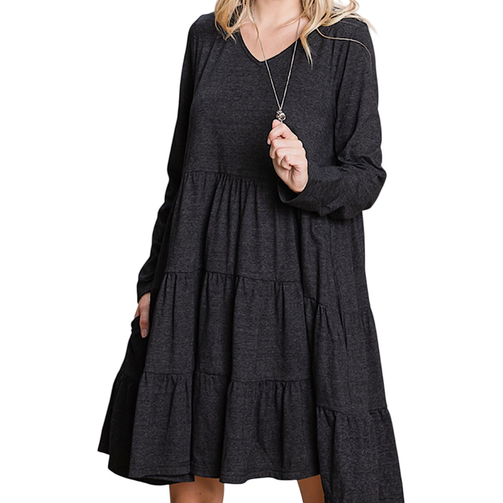 Plus Black 2 Tone Knit Tiered Dress