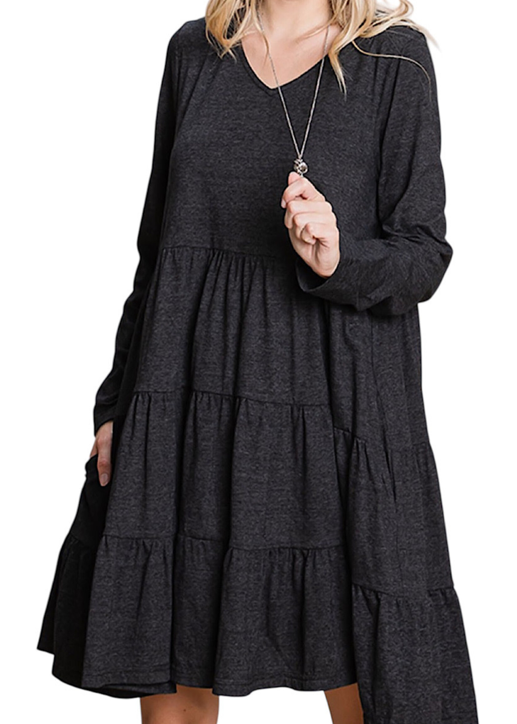 Plus Black 2 Tone Knit Tiered Dress