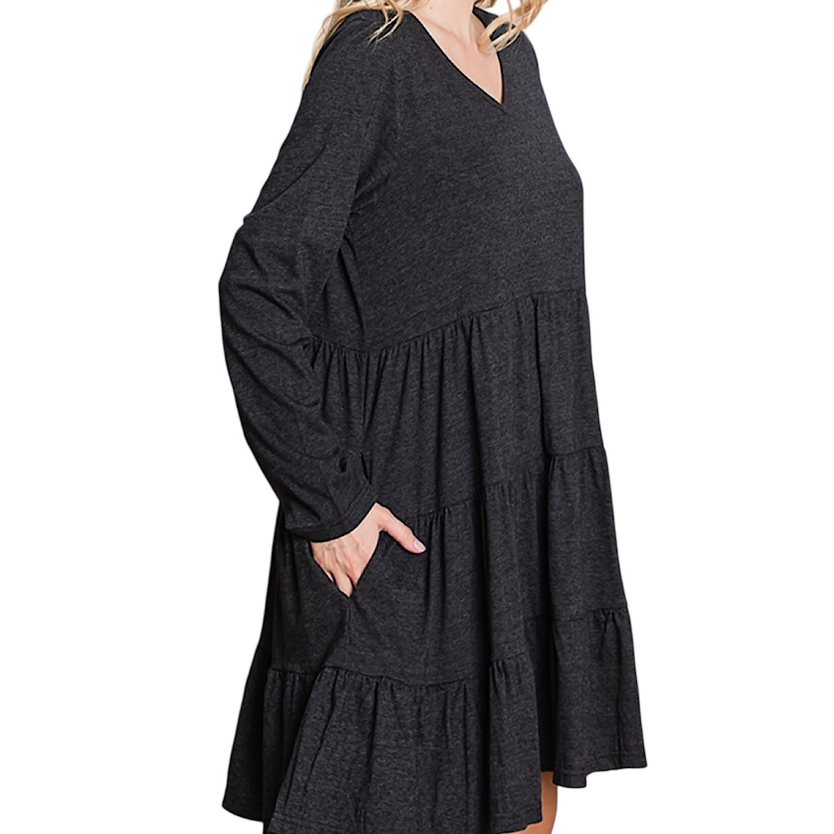 Plus Black 2 Tone Knit Tiered Dress