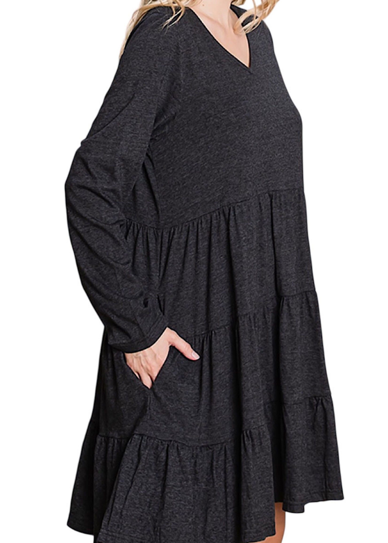 Plus Black 2 Tone Knit Tiered Dress