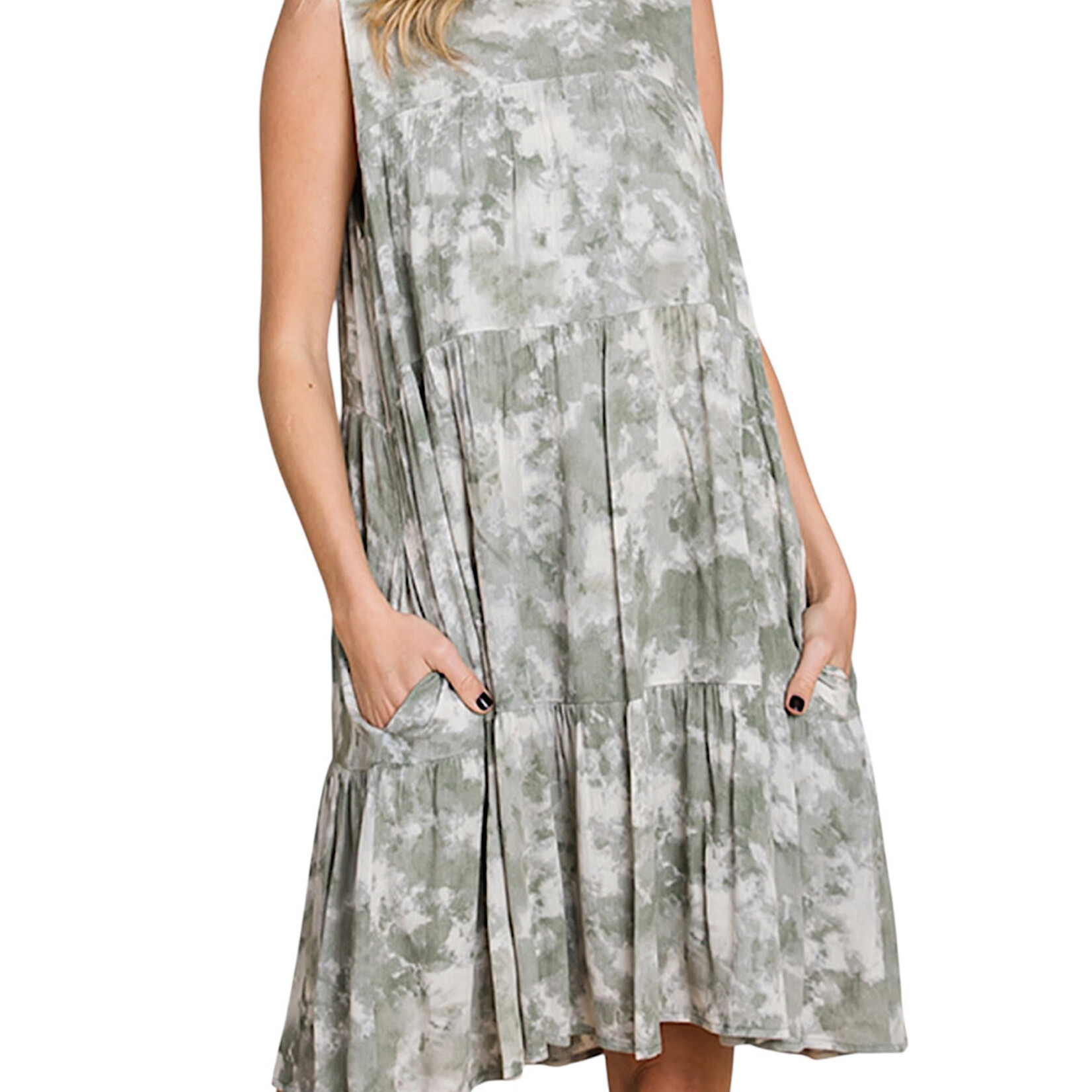 Crinkle Tie Dye Printed Tiered Dress