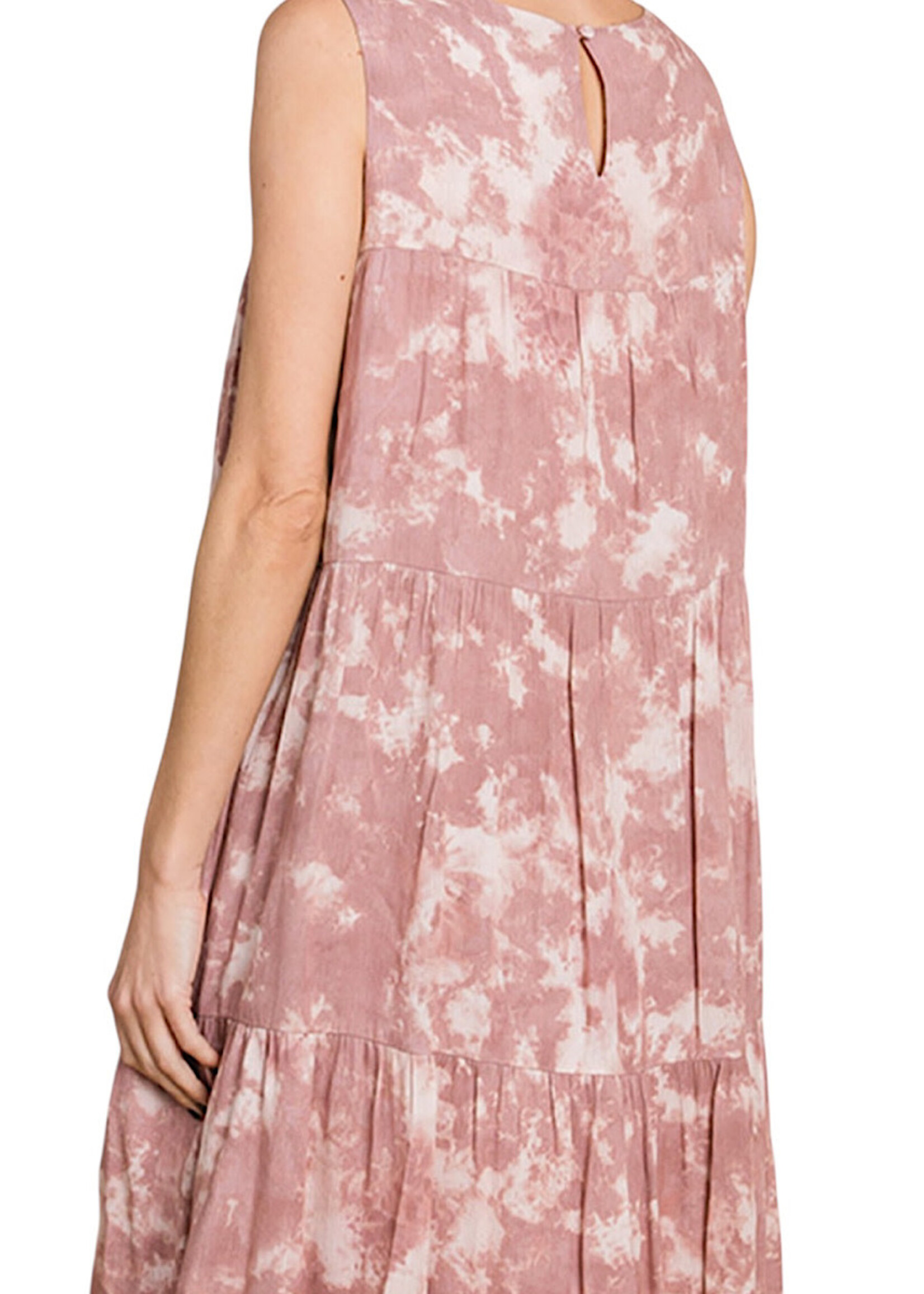 Crinkle Tie Dye Printed Tiered Dress