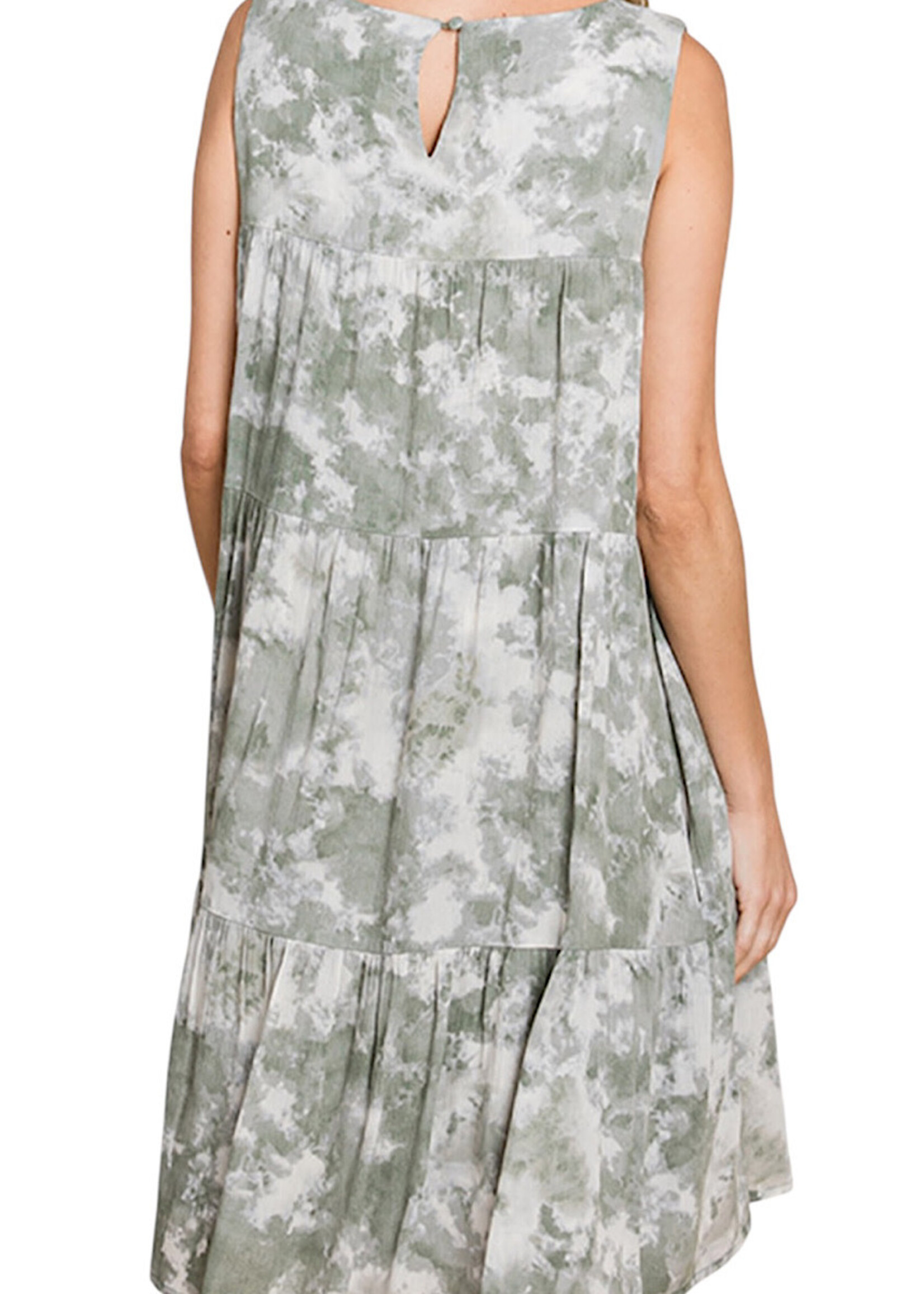 Crinkle Tie Dye Printed Tiered Dress