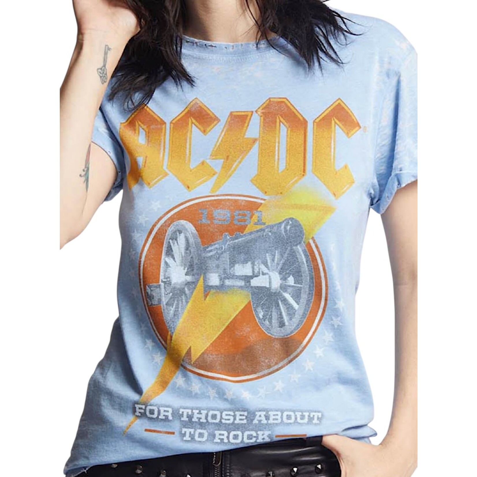 ACDC About To Rock Washed Denim Top