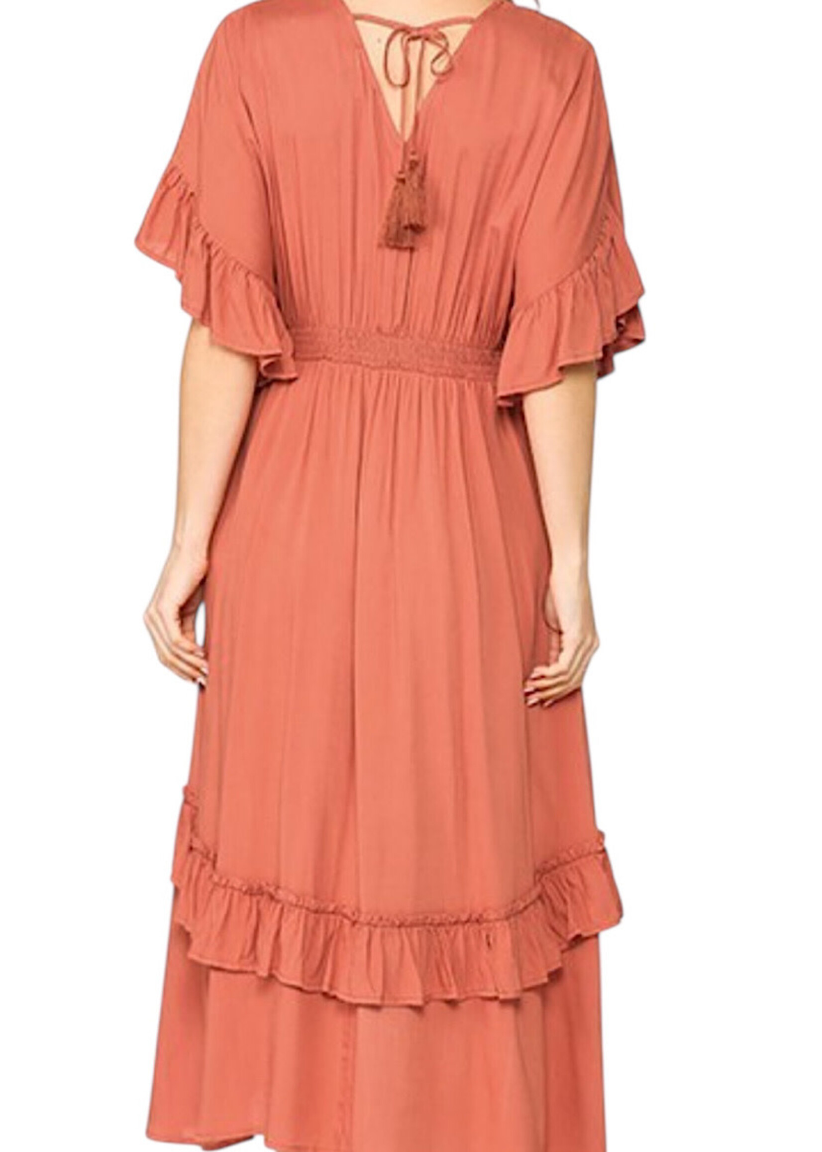 Solid Textured Woven Midi Dress