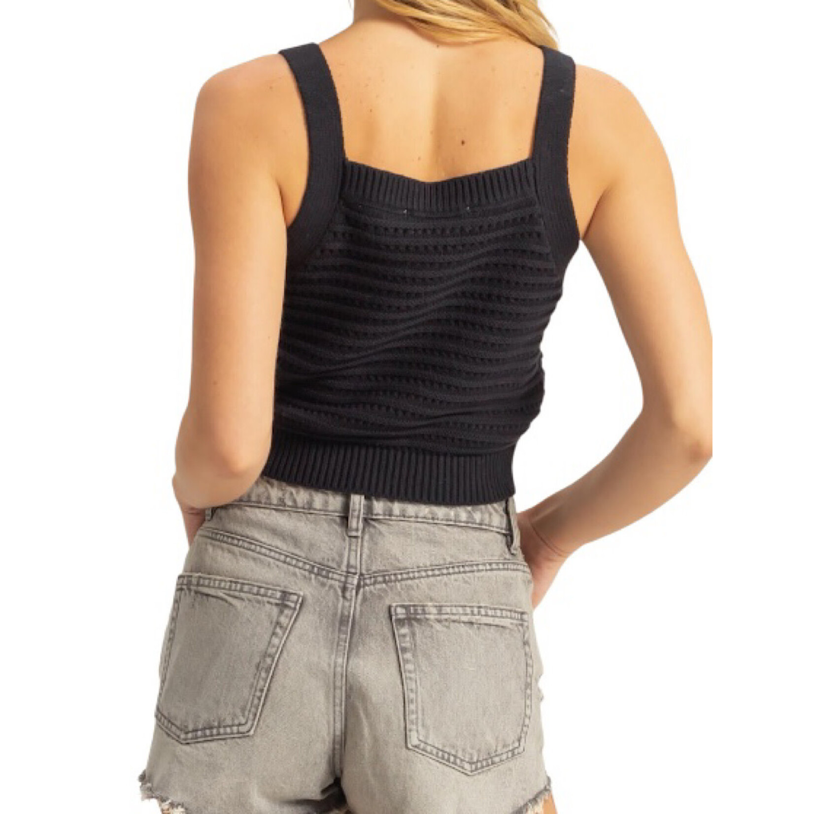 Black Square Neck Fitted Knit Crop Tank