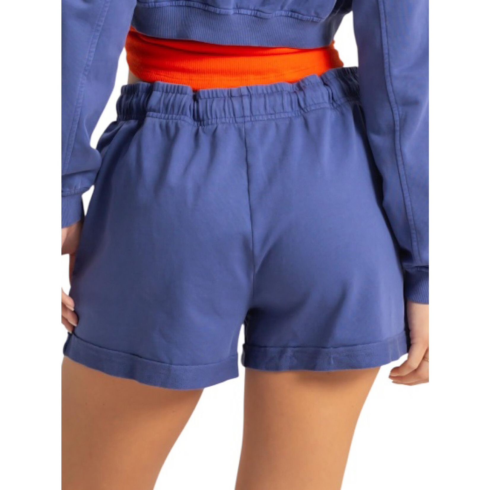 Dusty Indigo Raw Edge Drawstring Shorts