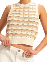 Taupe/Cream Crop Wave Crochet Knit Sleeveless Tank