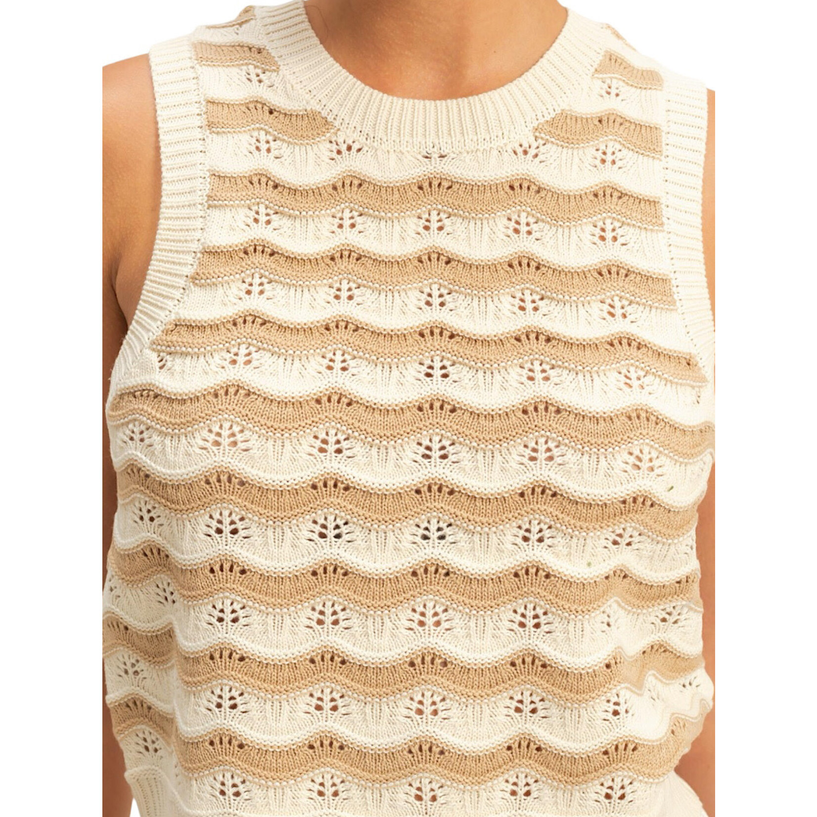 Taupe/Cream Crop Wave Crochet Knit Sleeveless Tank