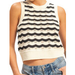 Black/Cream Crop Wave Crochet Knit Sleeveless Tank