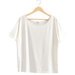 Off White Boatneck Short Sleeve Basic Tee
