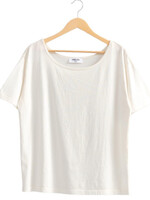 Off White Boatneck Short Sleeve Basic Tee