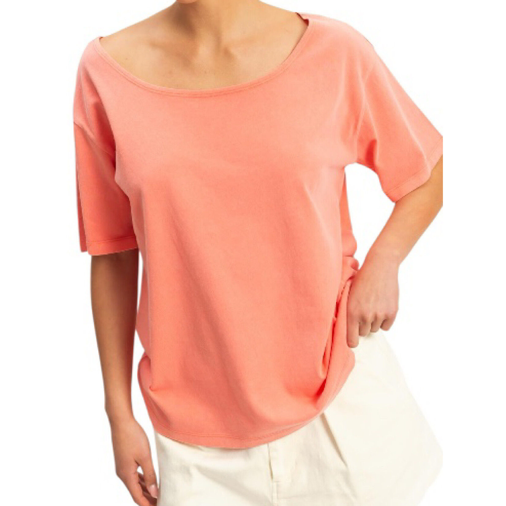 Coral Boatneck Short Sleeve Basic Tee