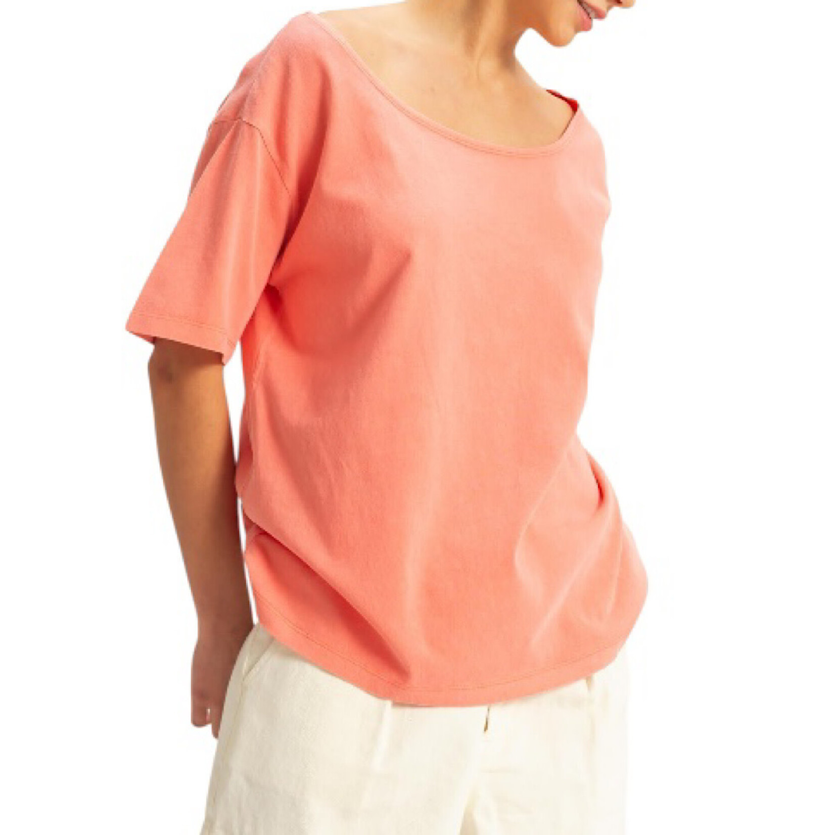 Coral Boatneck Short Sleeve Basic Tee