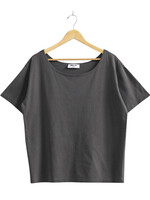 Black Boatneck Short Sleeve Basic Tee