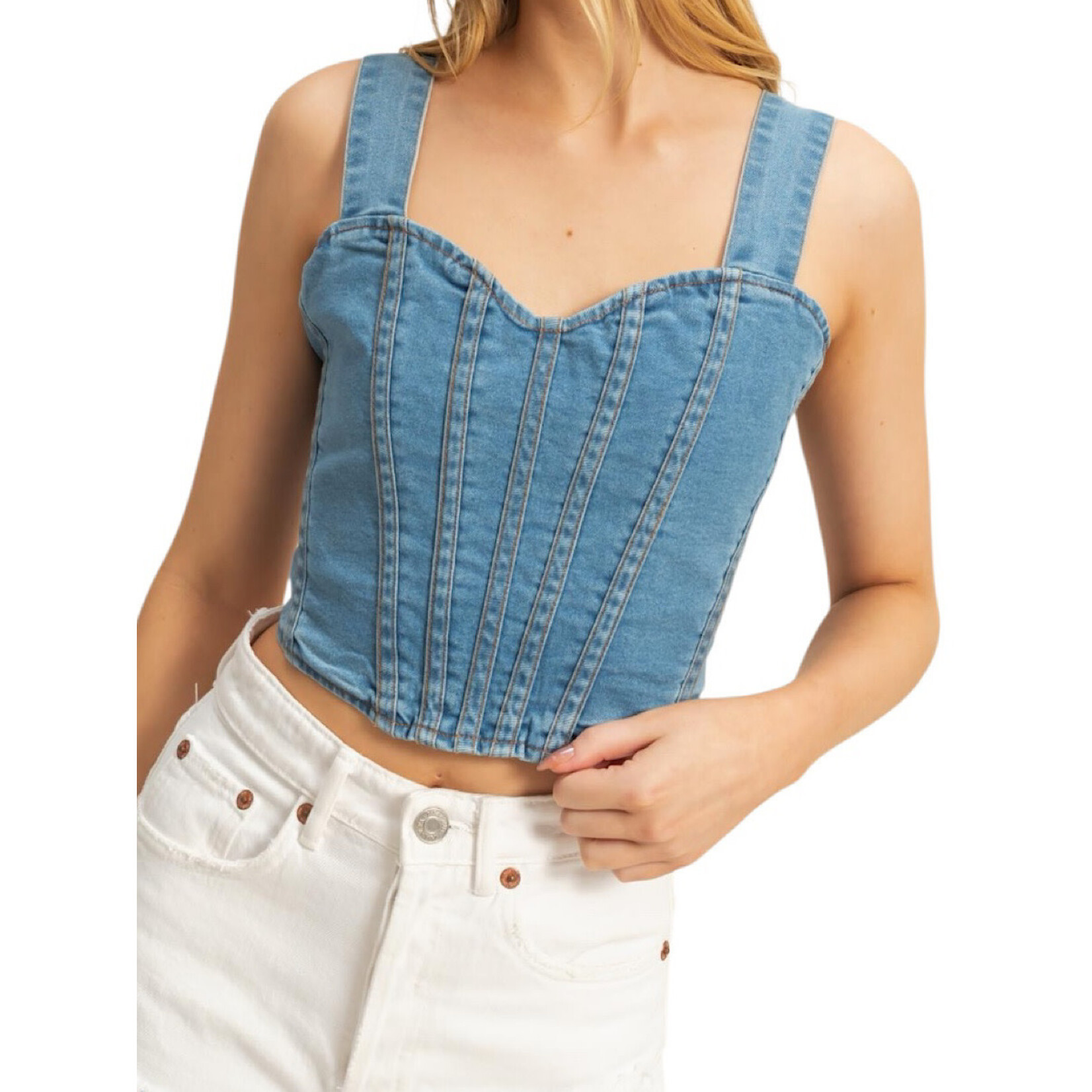 Light Denim Washed Sleeveless Bustier Top
