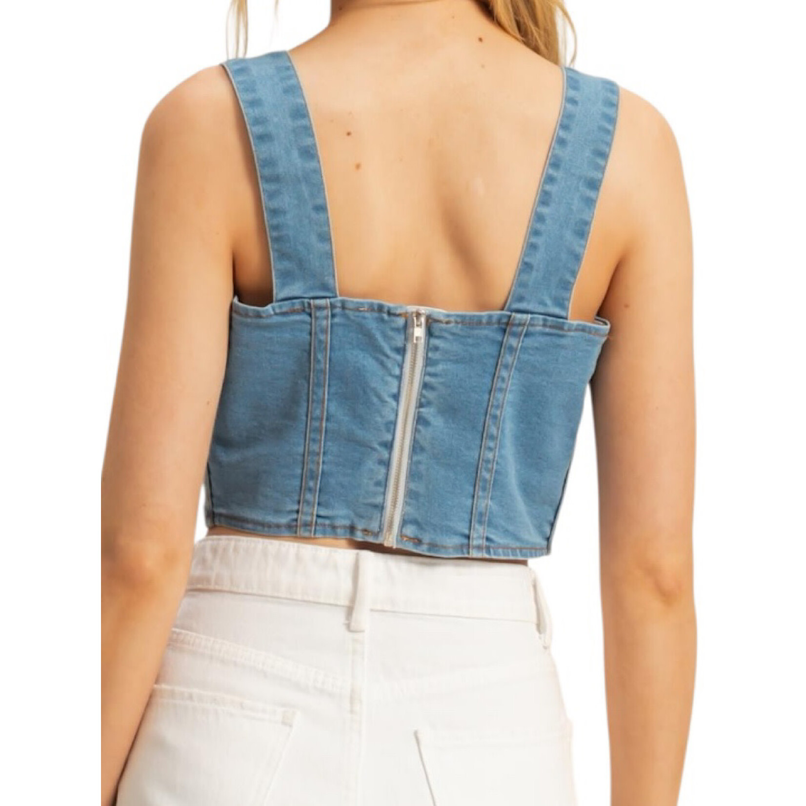 Light Denim Washed Sleeveless Bustier Top