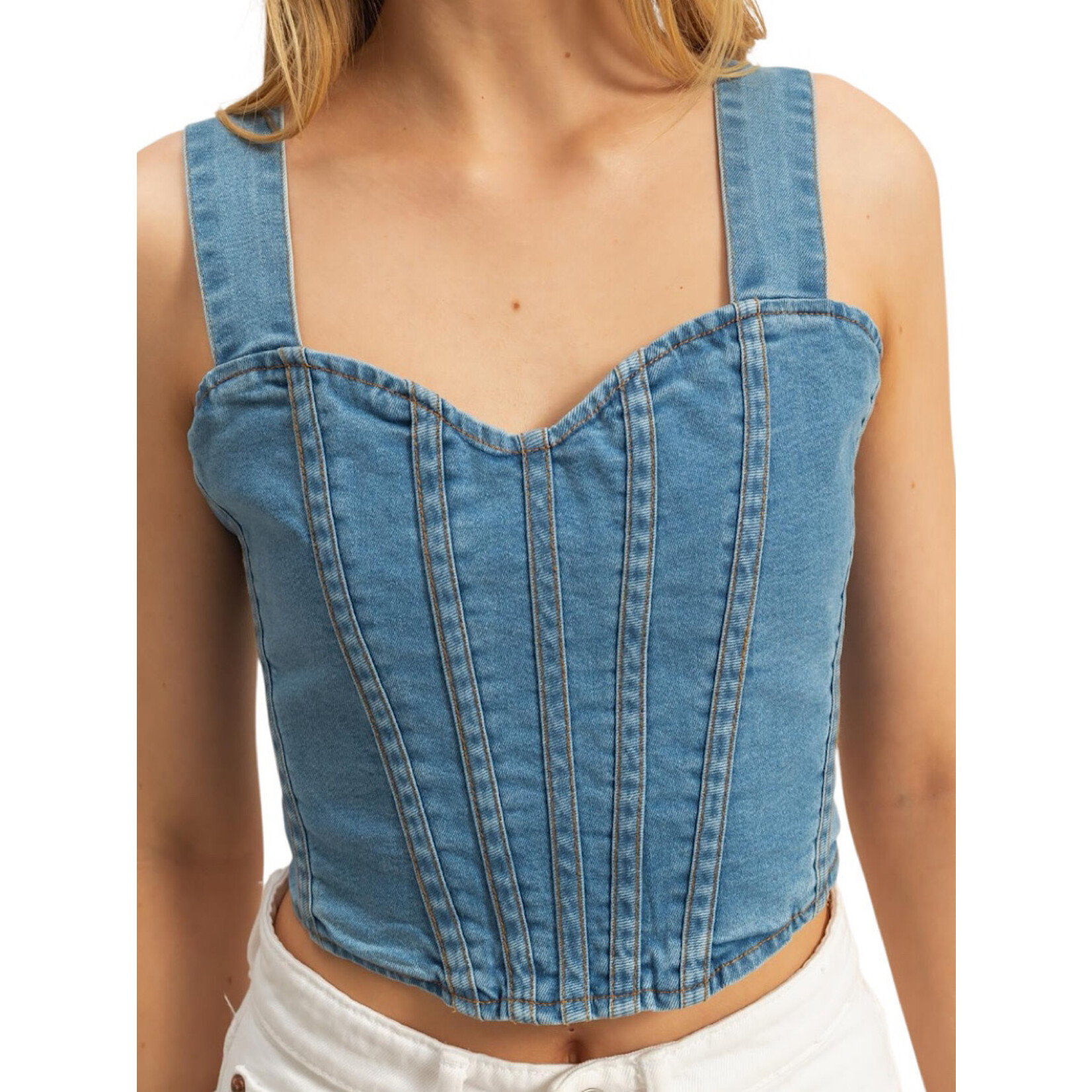 Light Denim Washed Sleeveless Bustier Top