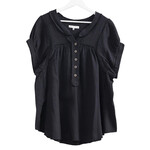 Black Double Gauze Short Sleeve Relaxed Fit Top