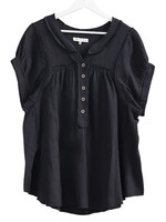 Black Double Gauze Short Sleeve Relaxed Fit Top