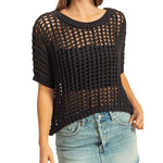 Black Open Stitch Crochet Knit Top