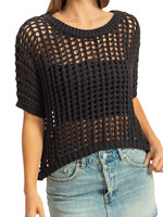 Black Open Stitch Crochet Knit Top