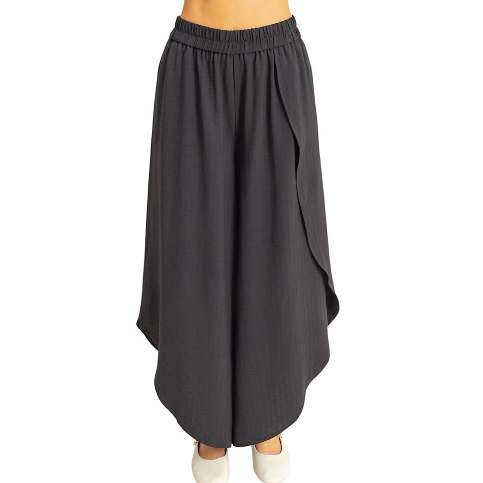 Black Overlap Flowy Pants
