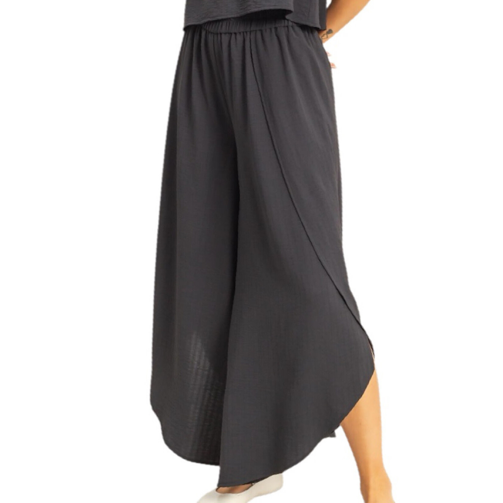 Black Overlap Flowy Pants