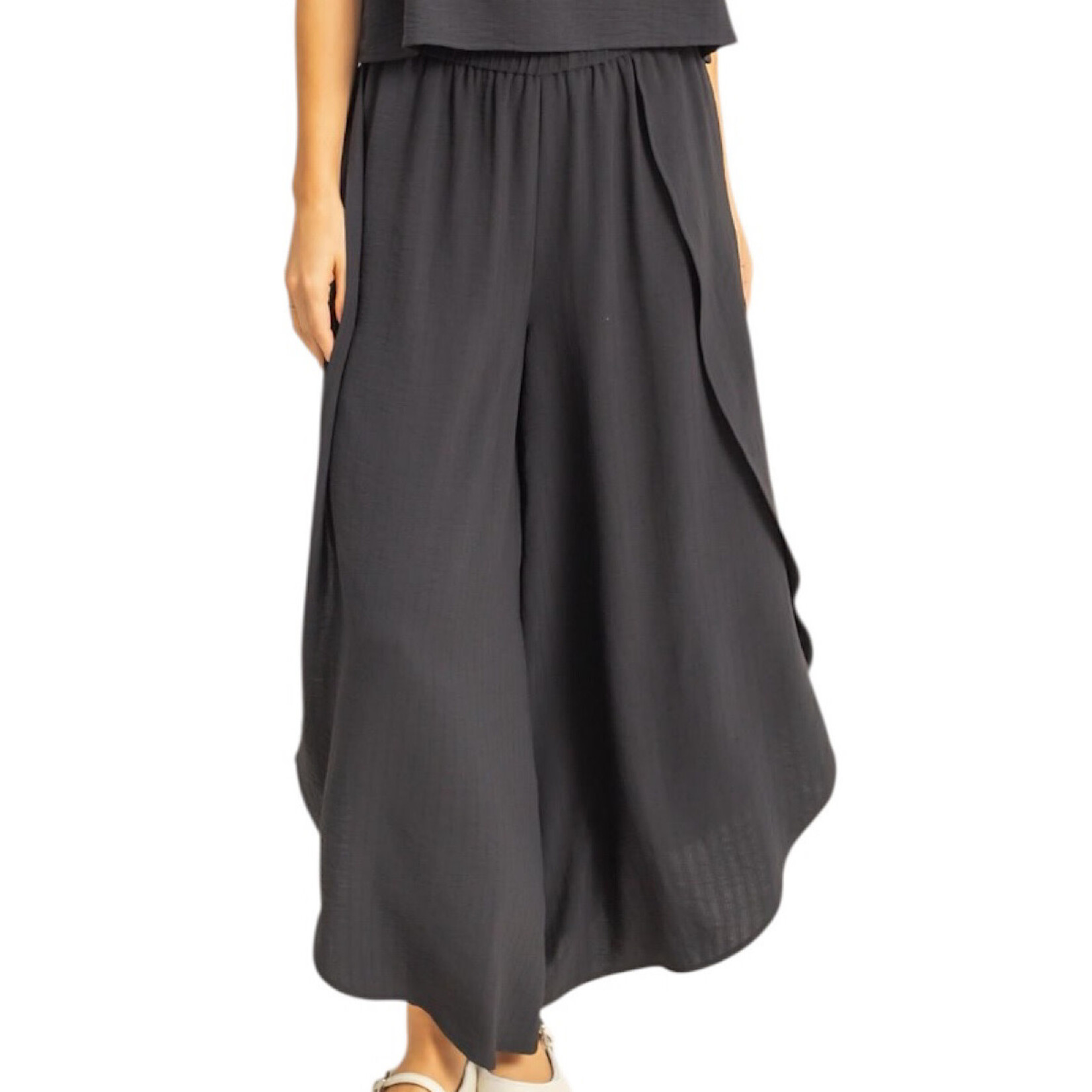 Black Overlap Flowy Pants