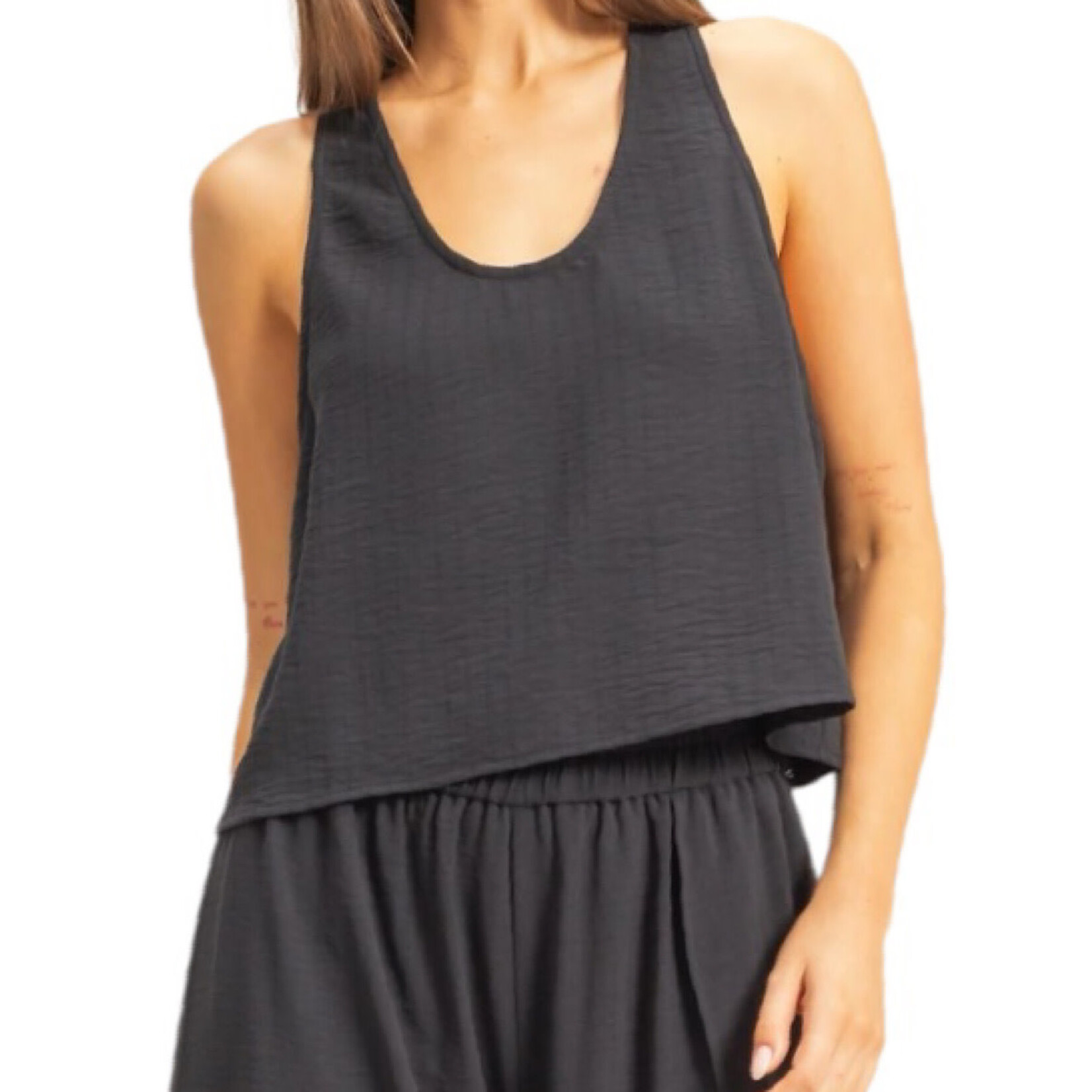 Black Flowy Scoop Neck Tank