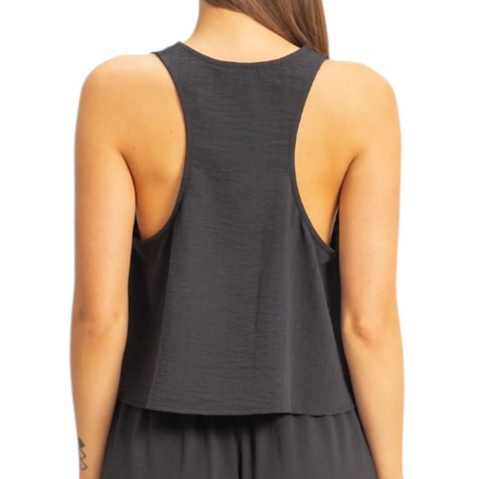 Black Flowy Scoop Neck Tank