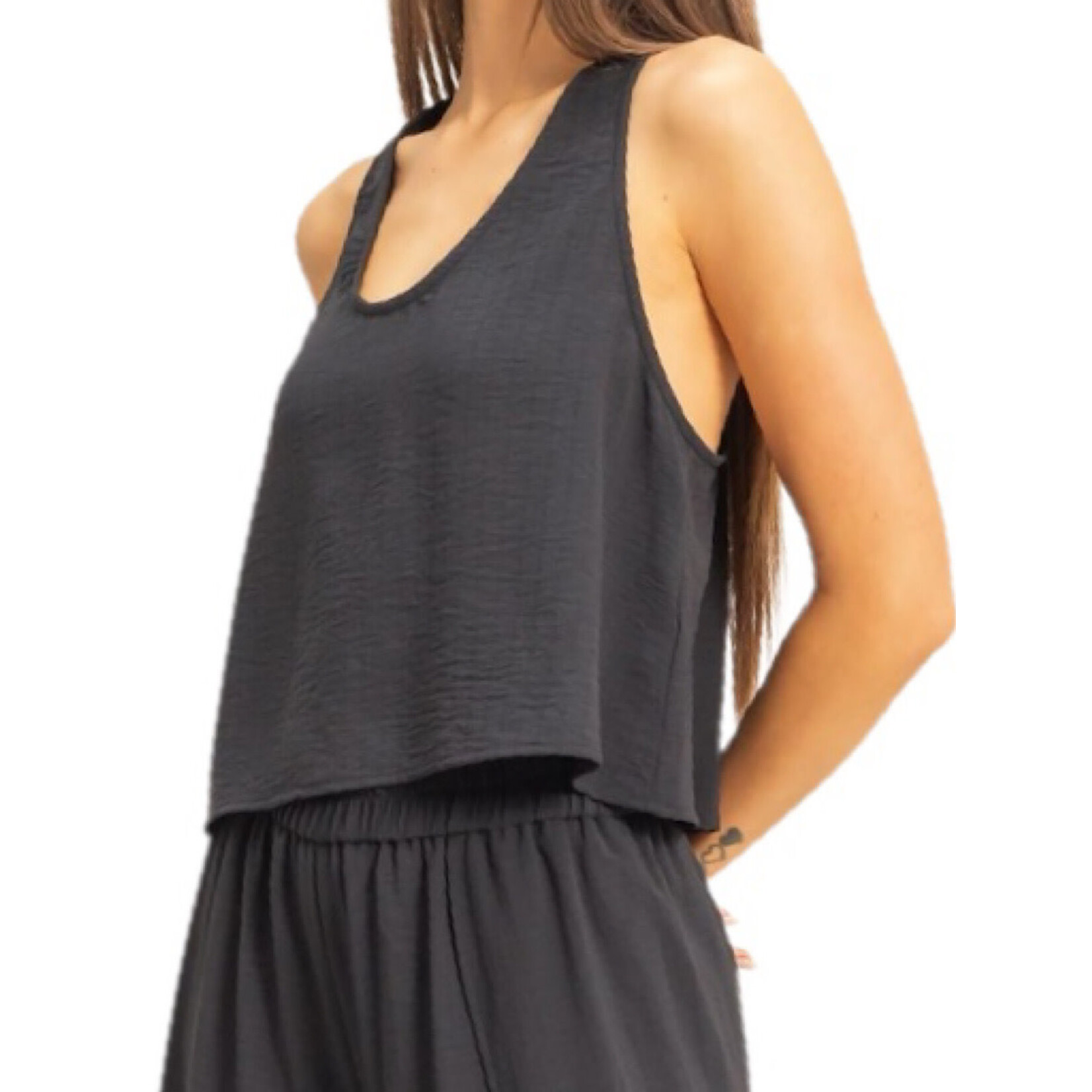 Black Flowy Scoop Neck Tank