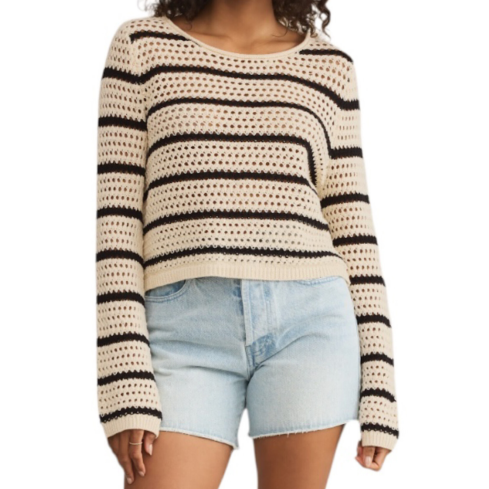 Z Supply Z Supply Kit Stripe Crochet Sweater Sea Salt