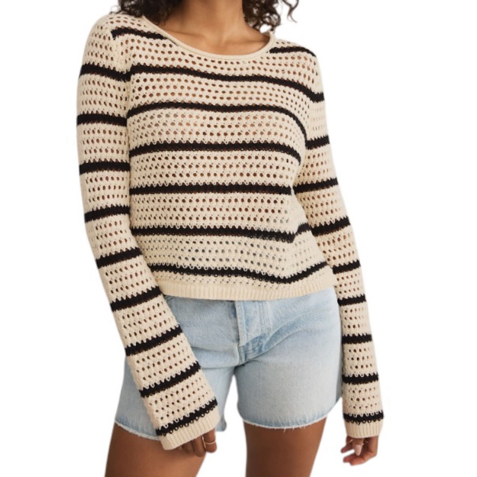 Z Supply Z Supply Kit Stripe Crochet Sweater Sea Salt
