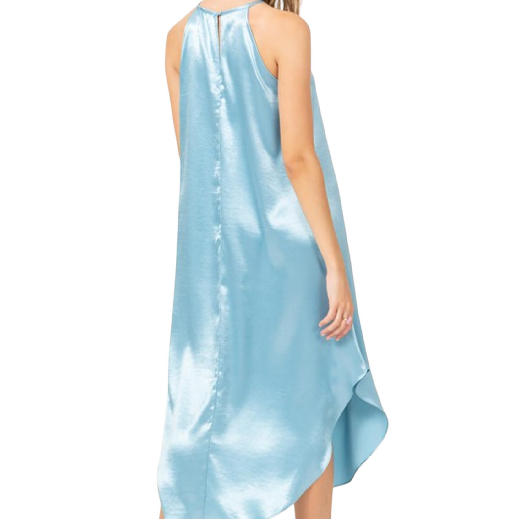 Dolphin Blue Halter Neck Asymmetrical Maxi Dress