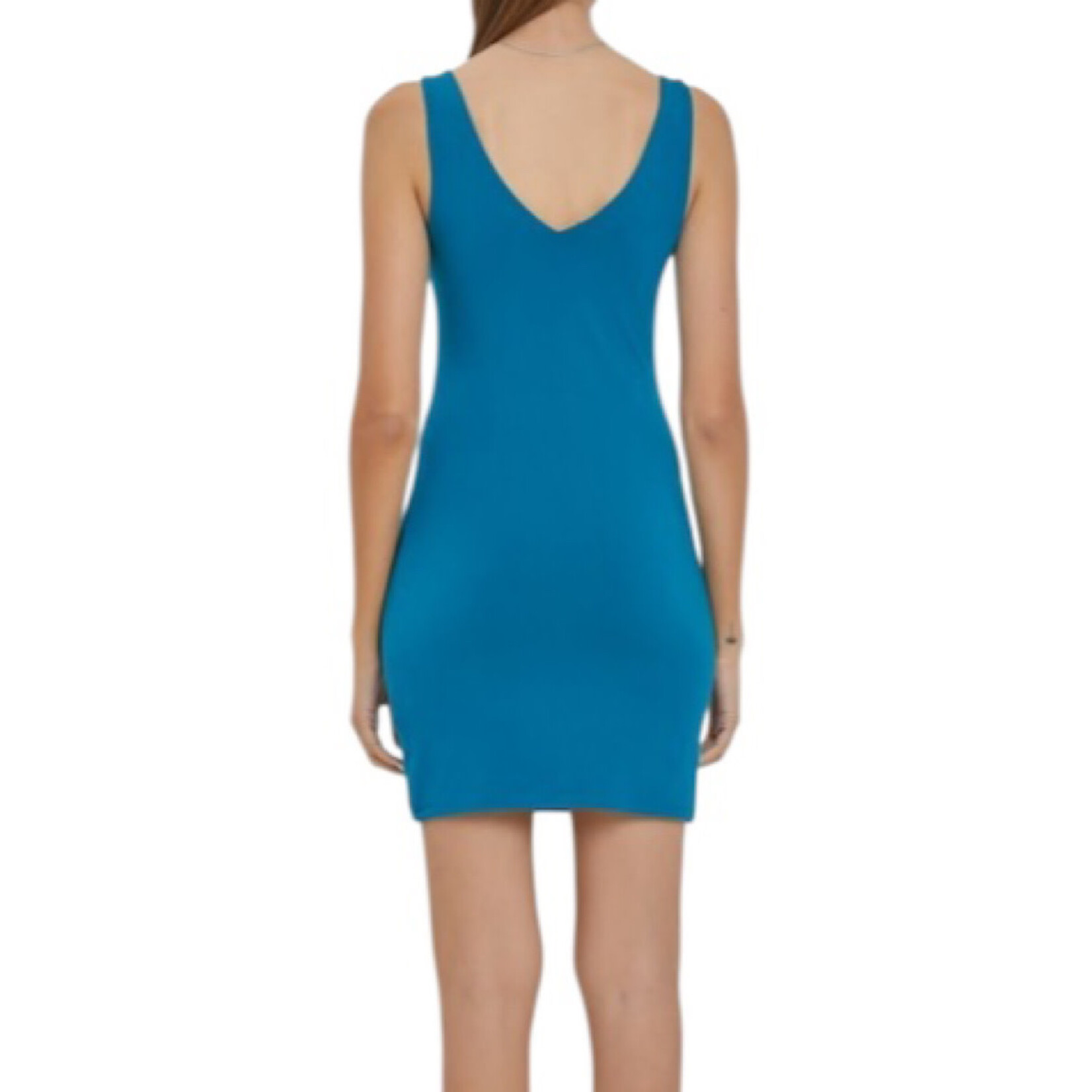 Teal Basic Sleeveless V Neck Knit Mini Dress