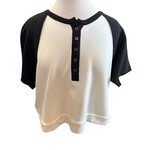 Black/Cream Short Sleeve Half Button Crop Tee