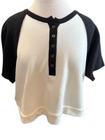 Black/Cream Short Sleeve Half Button Crop Tee