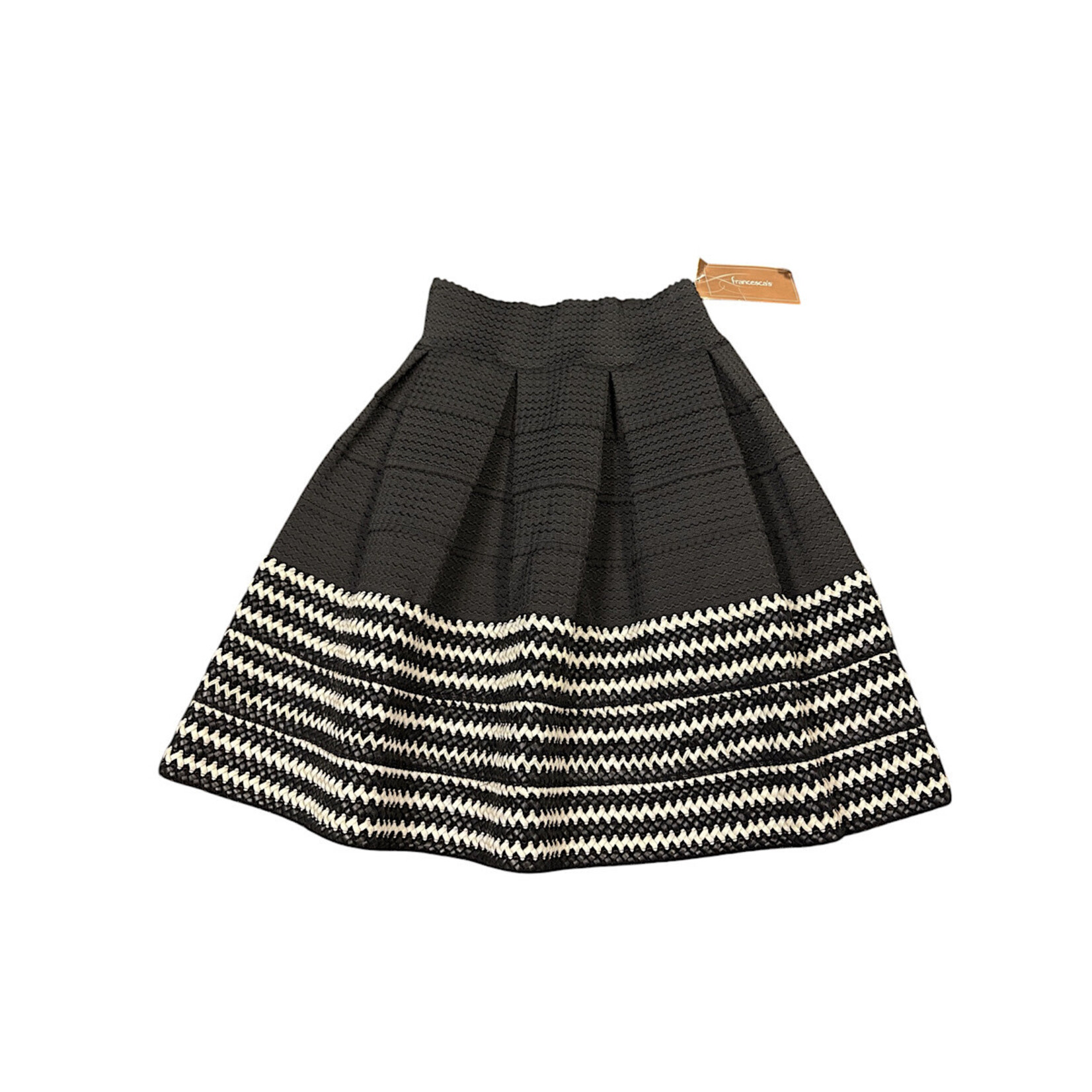 Black and White Pleated Skirt with Braided Rope Detail Size Small-RF