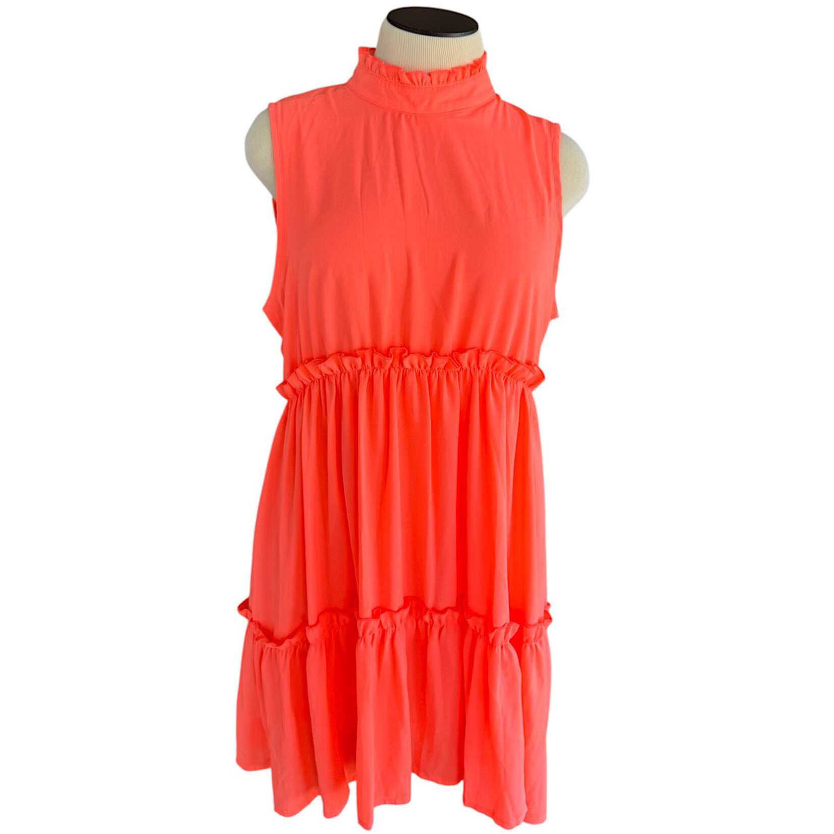 Racheal Bright Coral Sleeveless Tiered Mini Dress Size Large-RF