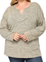 Plus Taupe Slub Knit Top