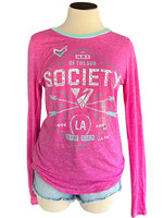 Society Pink Drop Top Long Sleeve Crew Top Size Large-RF