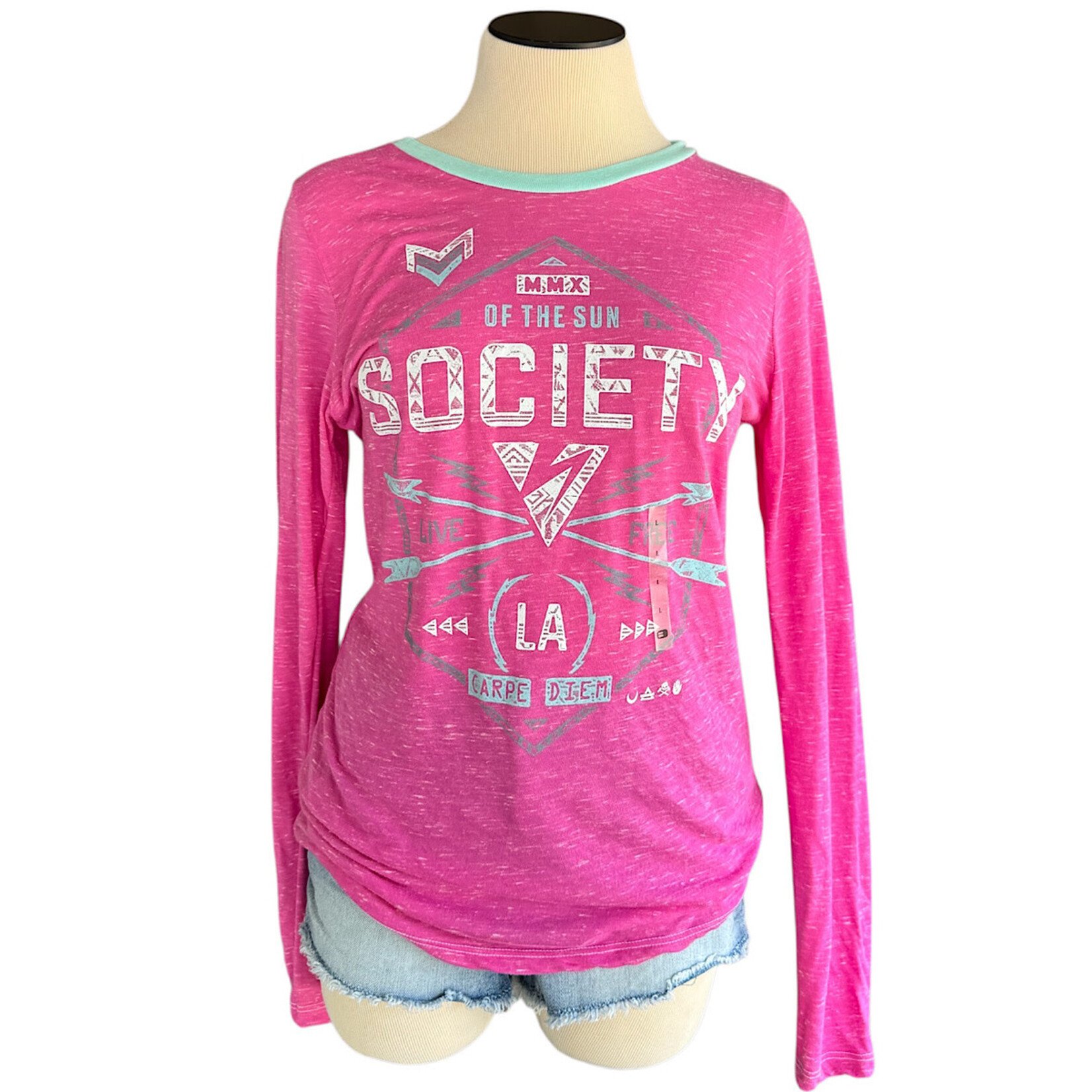 Society Pink Drop Top Long Sleeve Crew Top Size Large-RF