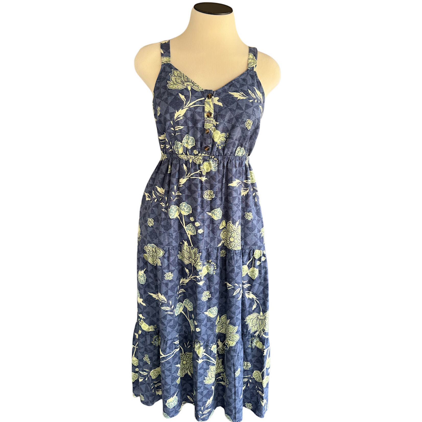 Sonoma Navy Floral Printed Tiered Mid Length Dress Size Small-RF
