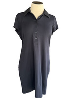 LOFT Black Ultra Soft 1/4 Button Collared Dress Size Large-RF